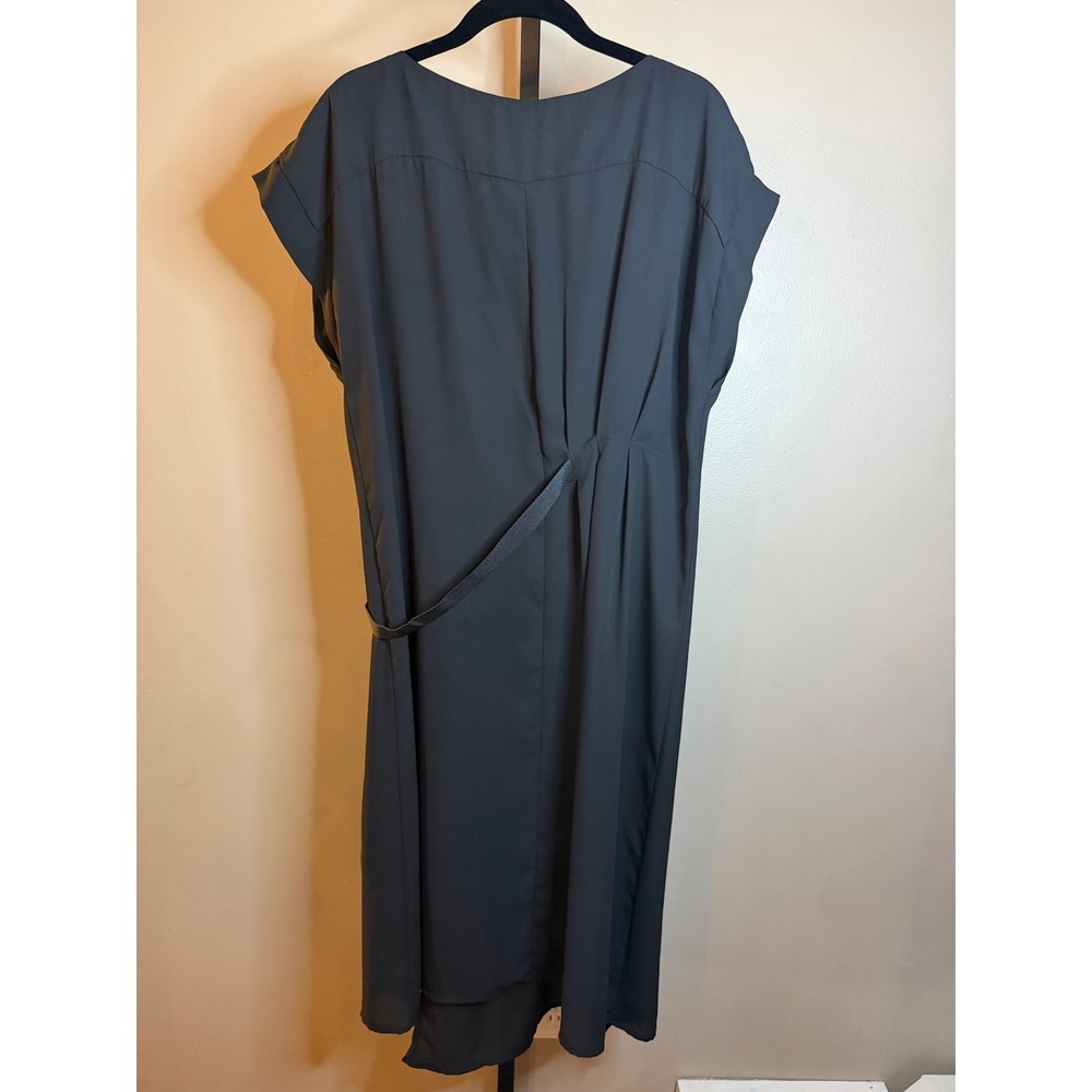 Prologue Black Midi Dress Womens Medium Short Sleeve Pleated Side Buckle Modern - Picture 2 of 3